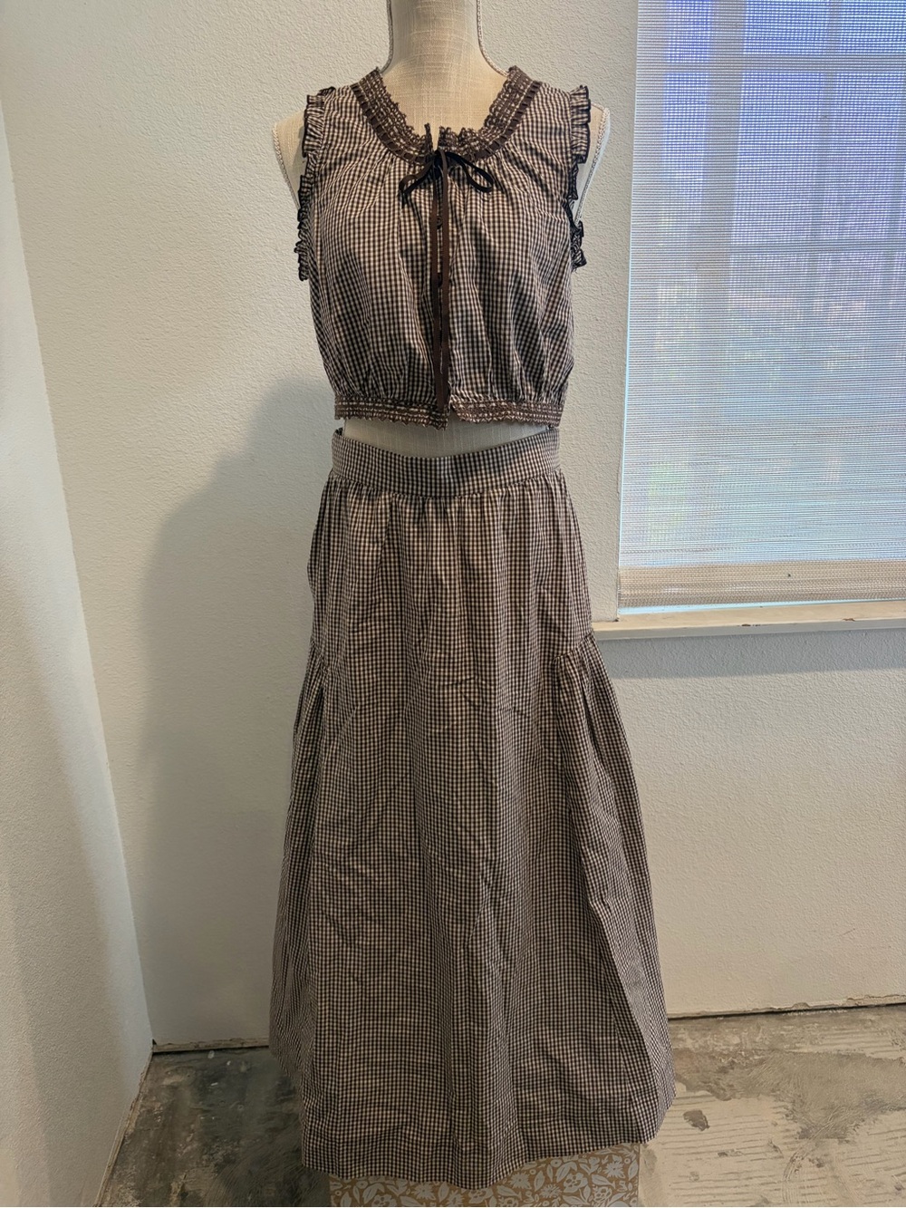 Brown Gingham top and Maxi Skirt set